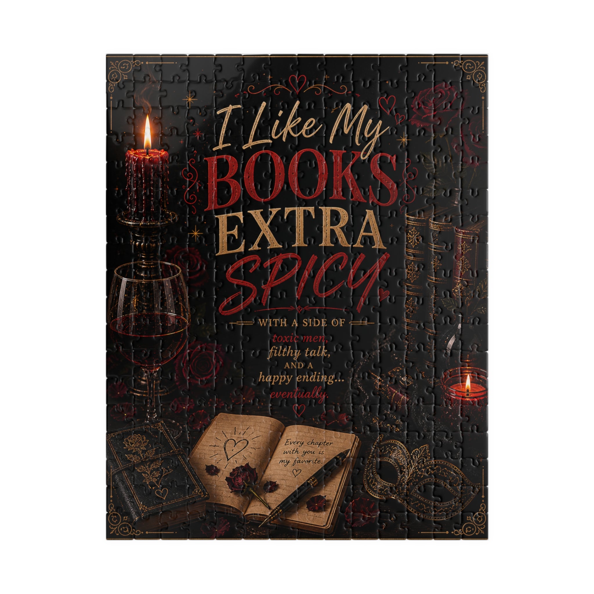 I Like My Books Extra Spicy puzzle | Book Lover Jigsaw, Dark Romance Design