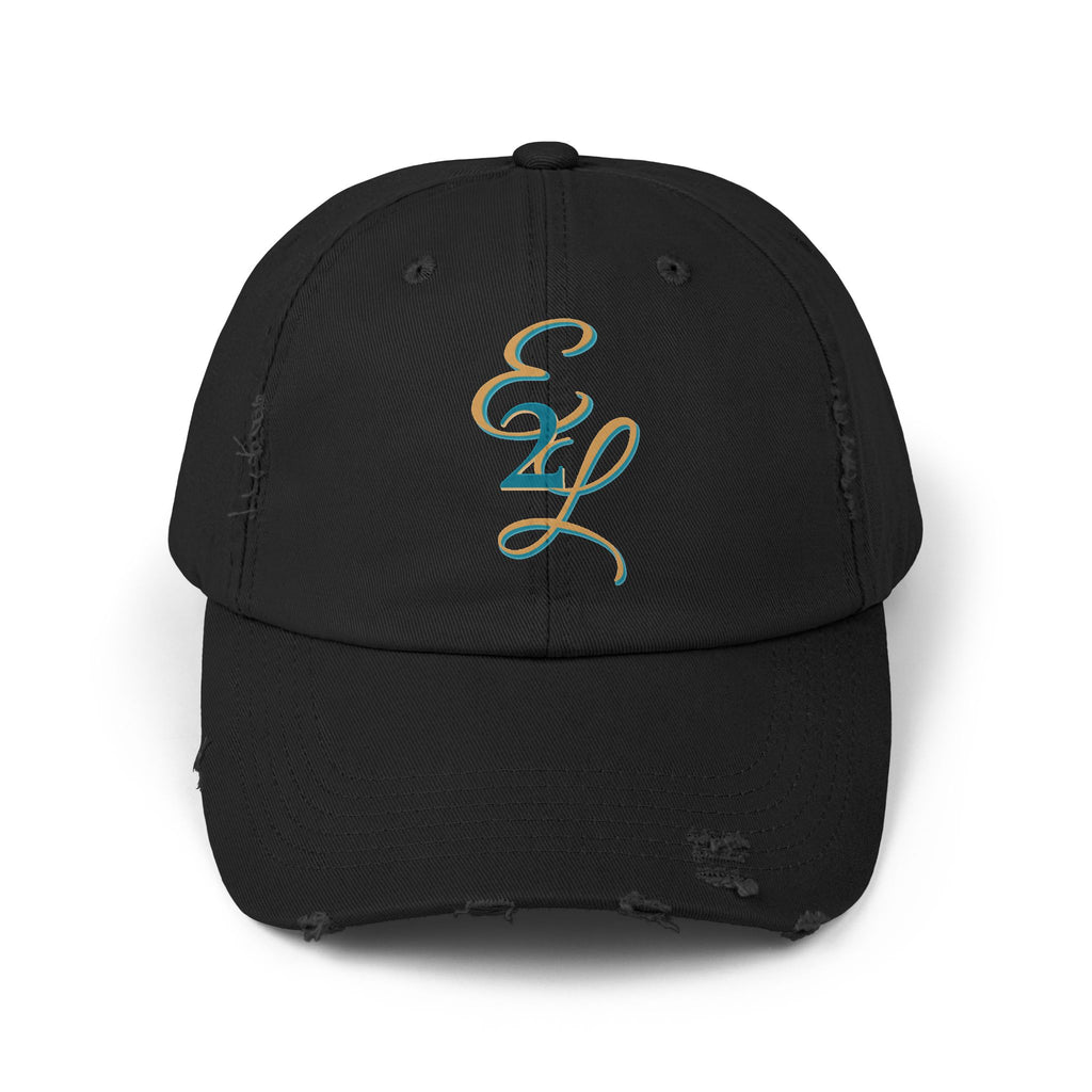 Distressed Black Cap with 'E2L' Enemies to Lovers
