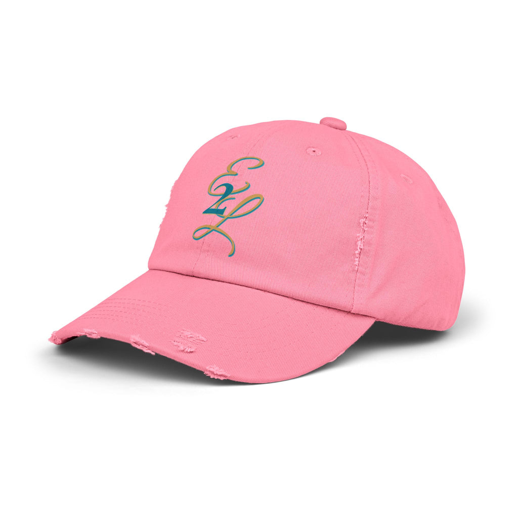 Distressed Black Cap with 'E2L' Enemies to Lovers