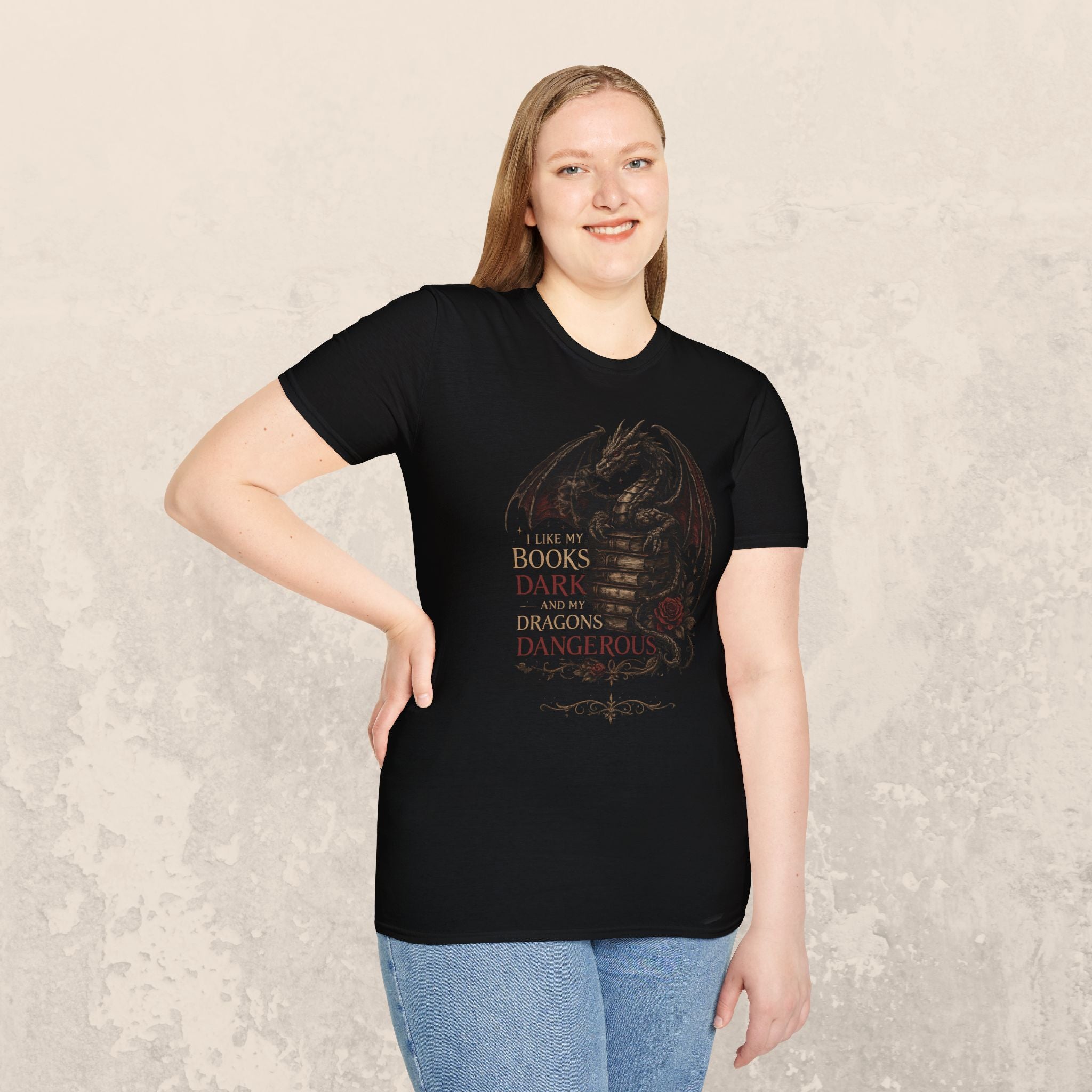 Dragon Books T-Shirt — "I Like My Books Dark" Fantasy Reader Tee