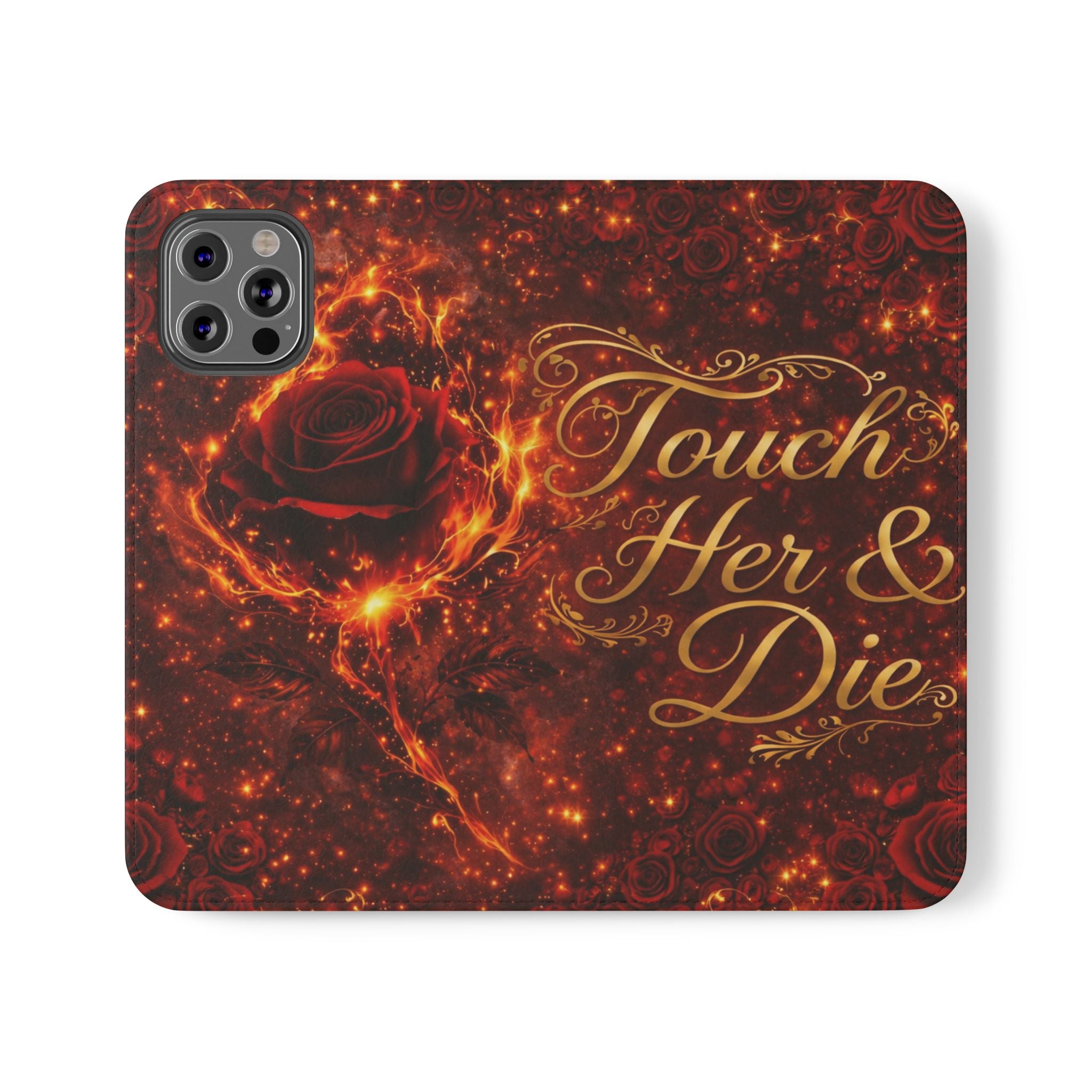 Flip Case – 'Touch Her & Die' Gothic Rose Wallet Phone Case