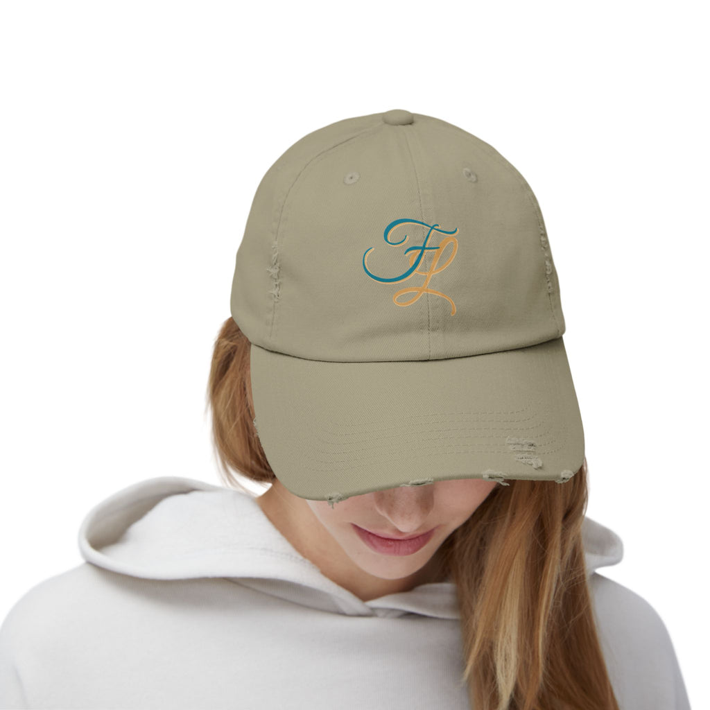 Distressed Cap with 'FL — Forbidden Love' Monogram