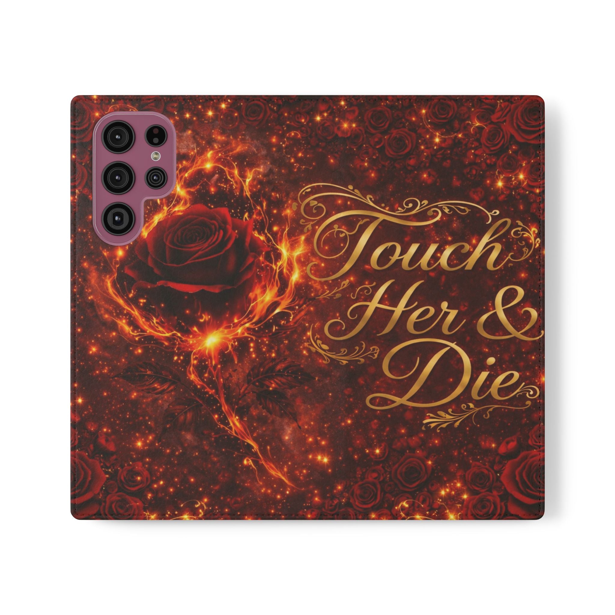 Flip Case – 'Touch Her & Die' Gothic Rose Wallet Phone Case