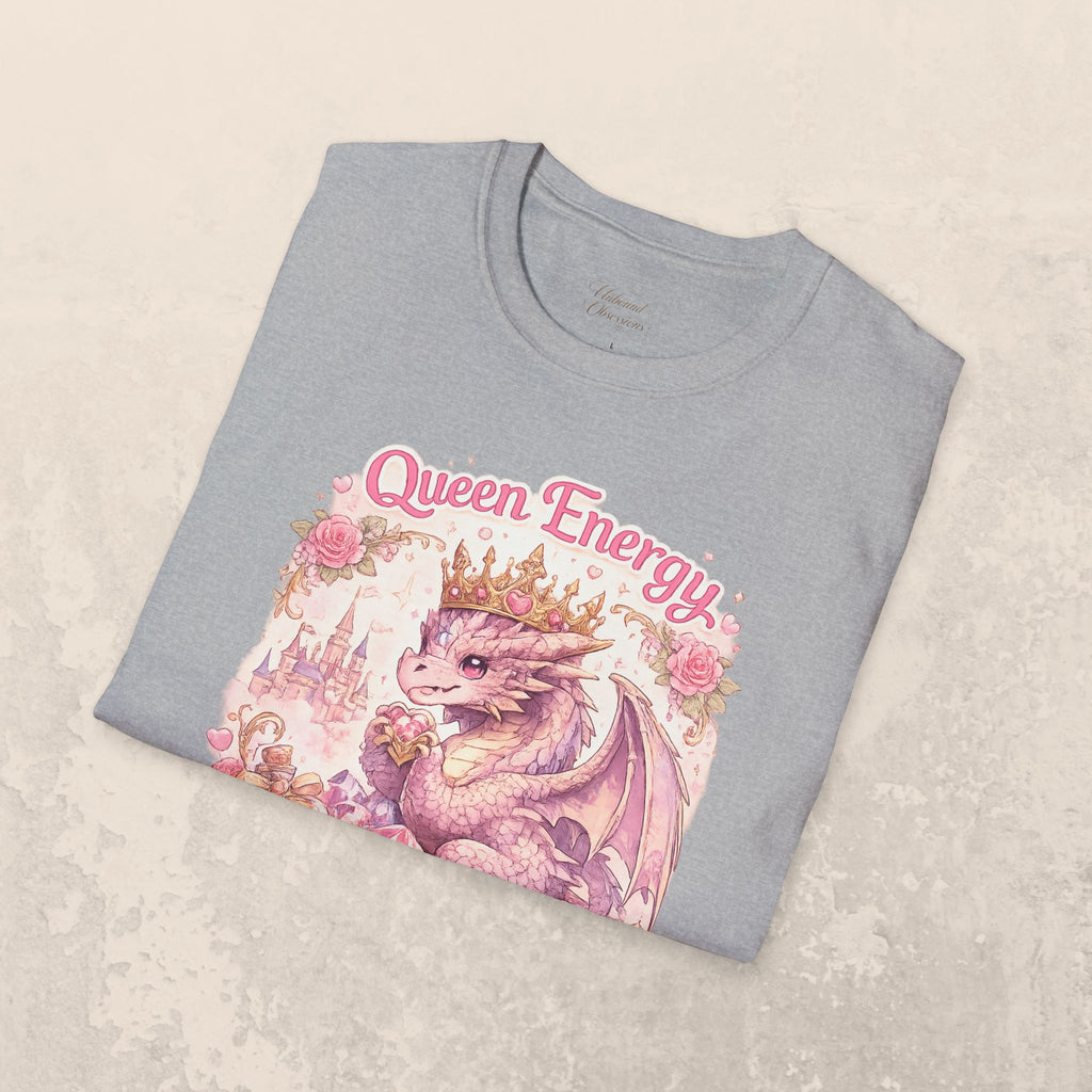 Queen Energy Dragon T-Shirt — Pink Crowned Dragon "Queen Energy, Dragon Tasties"