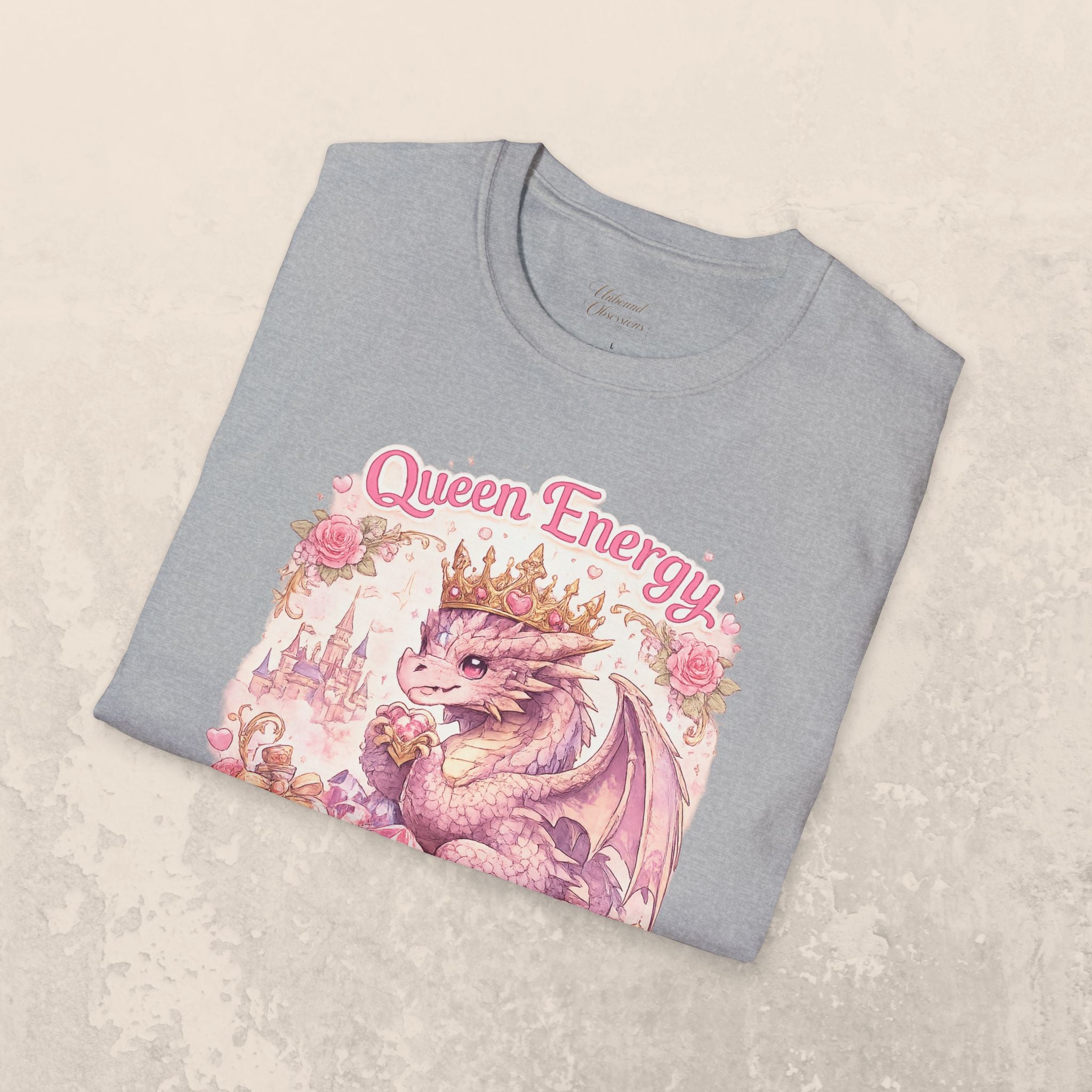 Queen Energy Dragon T-Shirt — Pink Crowned Dragon "Queen Energy, Dragon Tasties"
