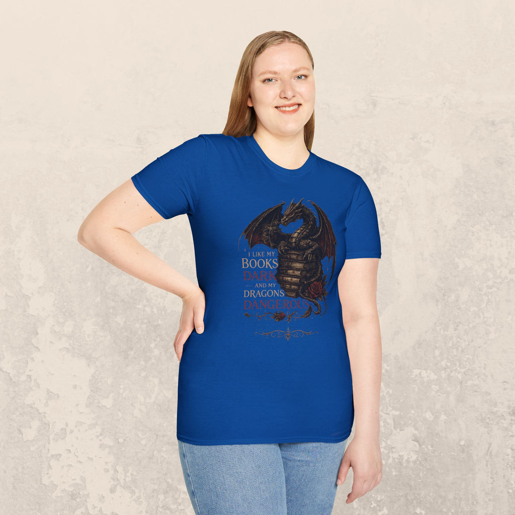Dragon Books T-Shirt — "I Like My Books Dark" Fantasy Reader Tee