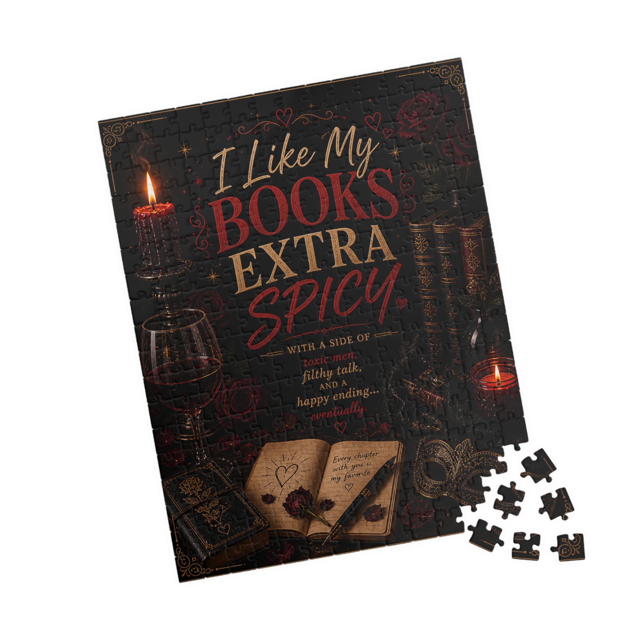 I Like My Books Extra Spicy puzzle | Book Lover Jigsaw, Dark Romance Design