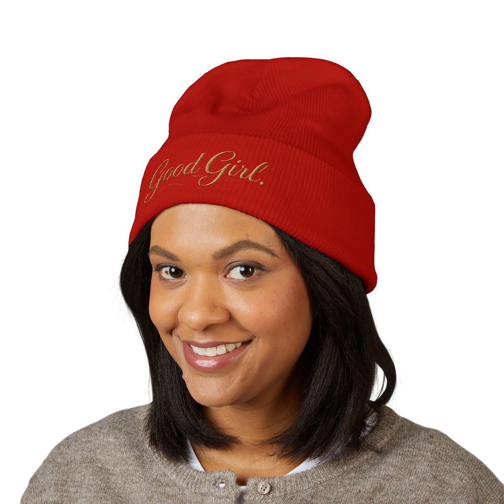 Embroidered "Good Girl." Cuffed Beanie