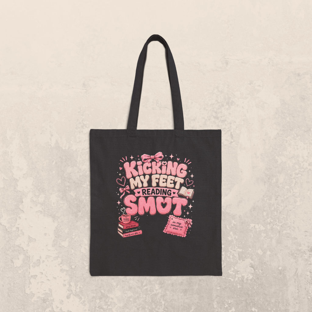 Tote Bag — 'Sticking My Feet in Reading Smut' Cute Pink Book Lover Canvas Tote