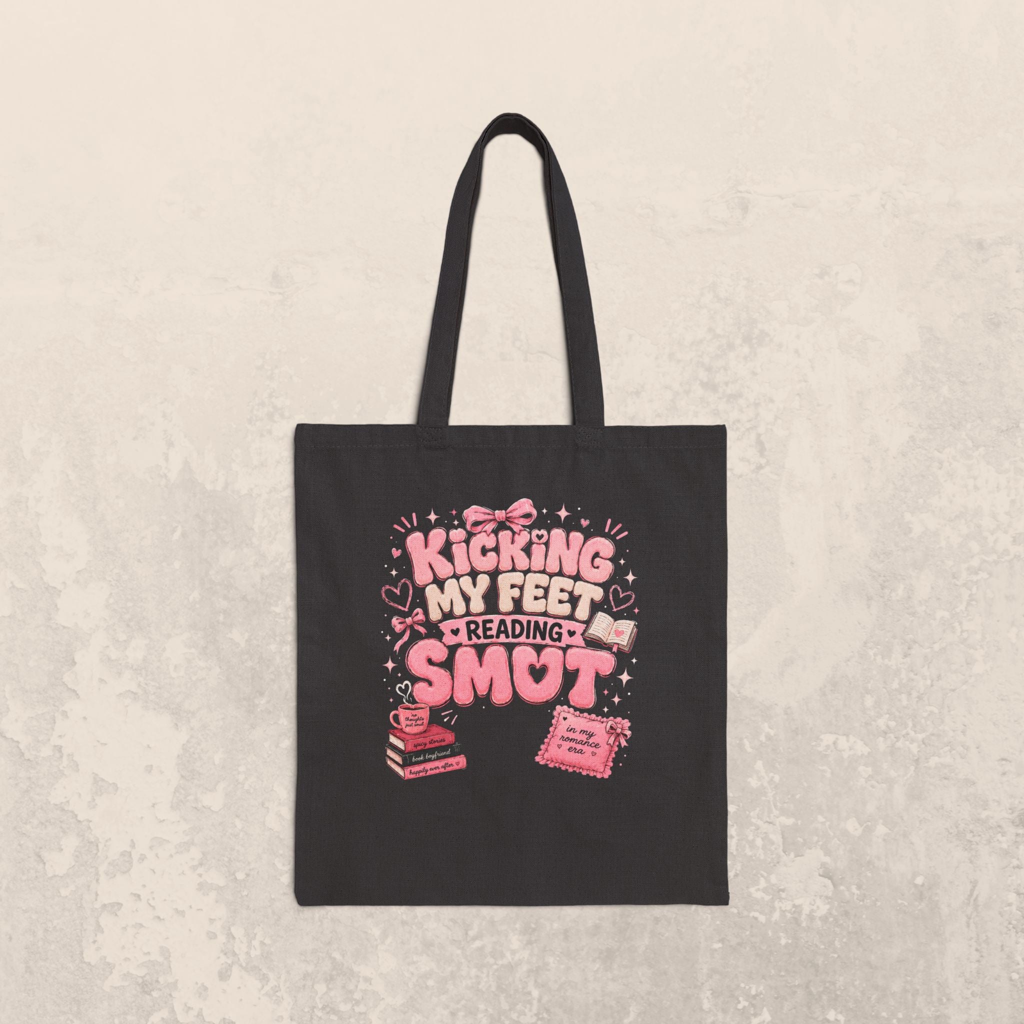 Tote Bag — 'Sticking My Feet in Reading Smut' Cute Pink Book Lover Canvas Tote