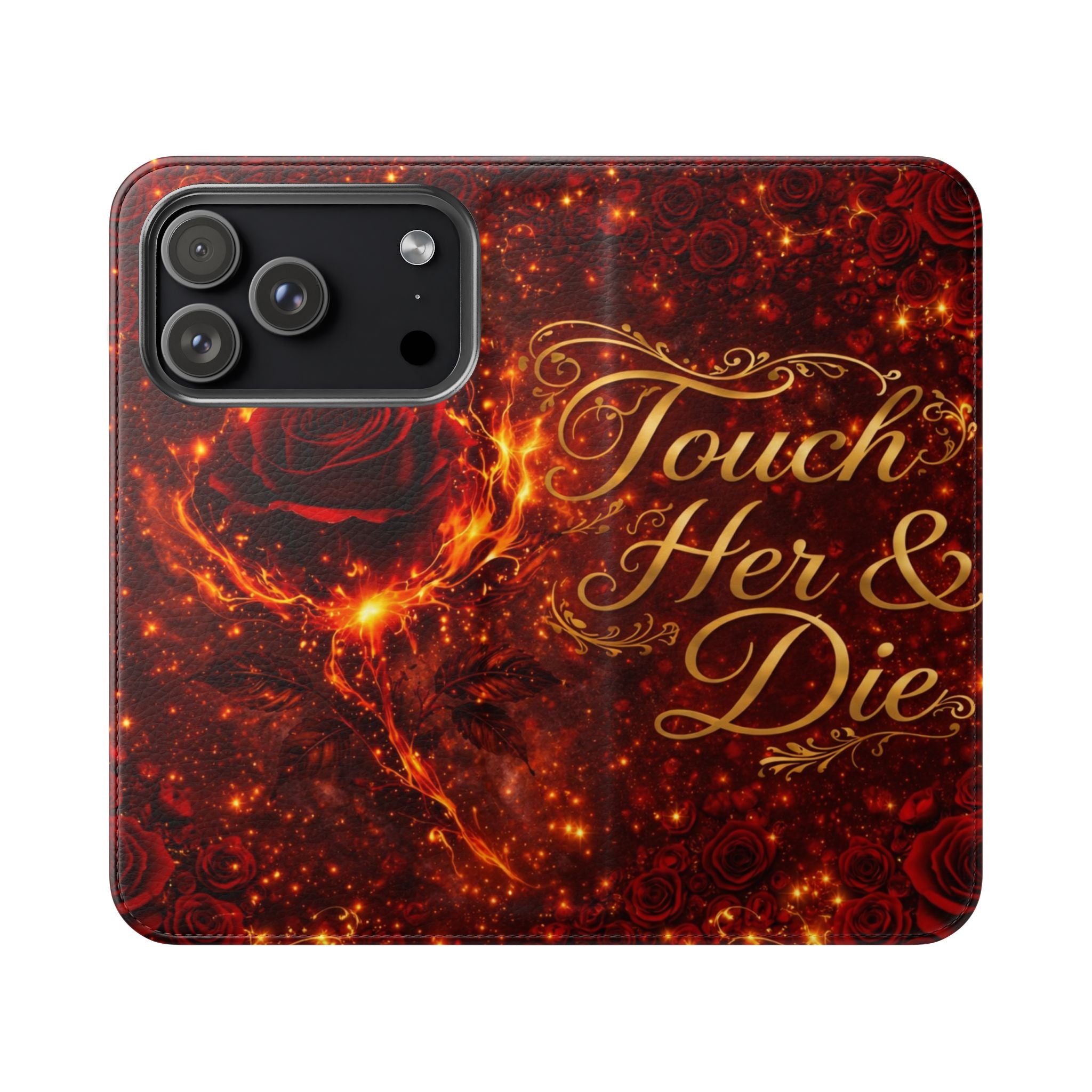 Flip Case – 'Touch Her & Die' Gothic Rose Wallet Phone Case