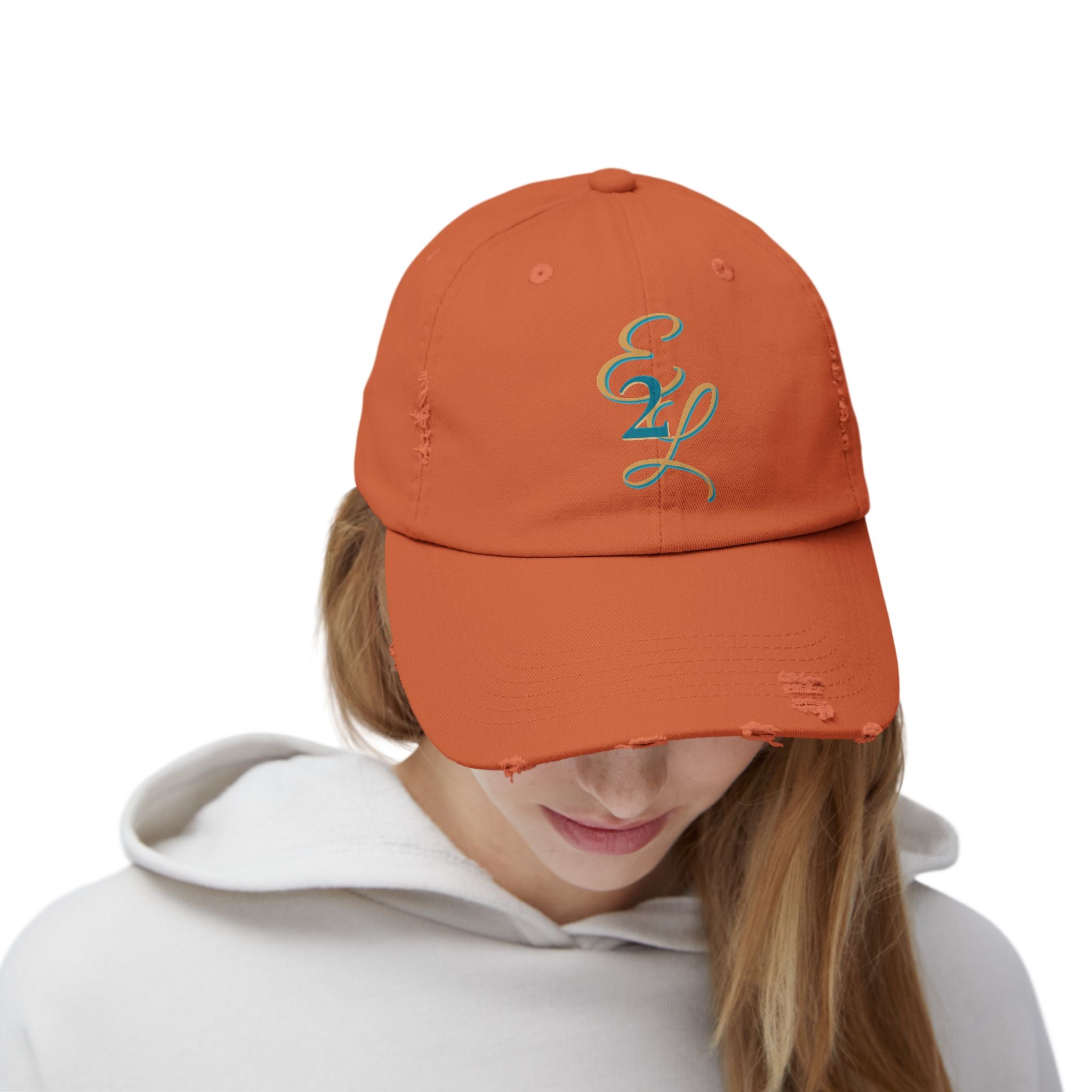 Distressed Black Cap with 'E2L' Enemies to Lovers