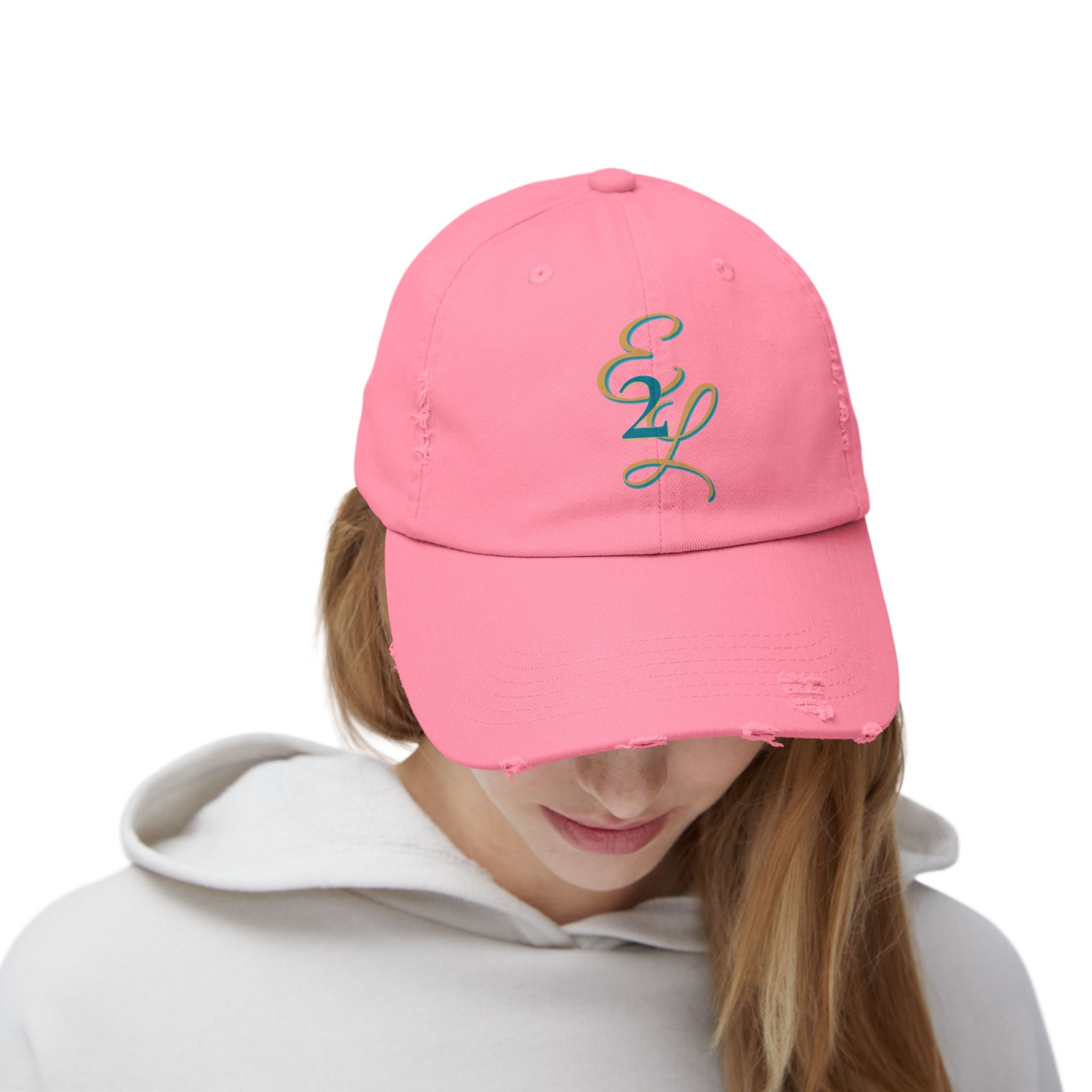 Distressed Black Cap with 'E2L' Enemies to Lovers
