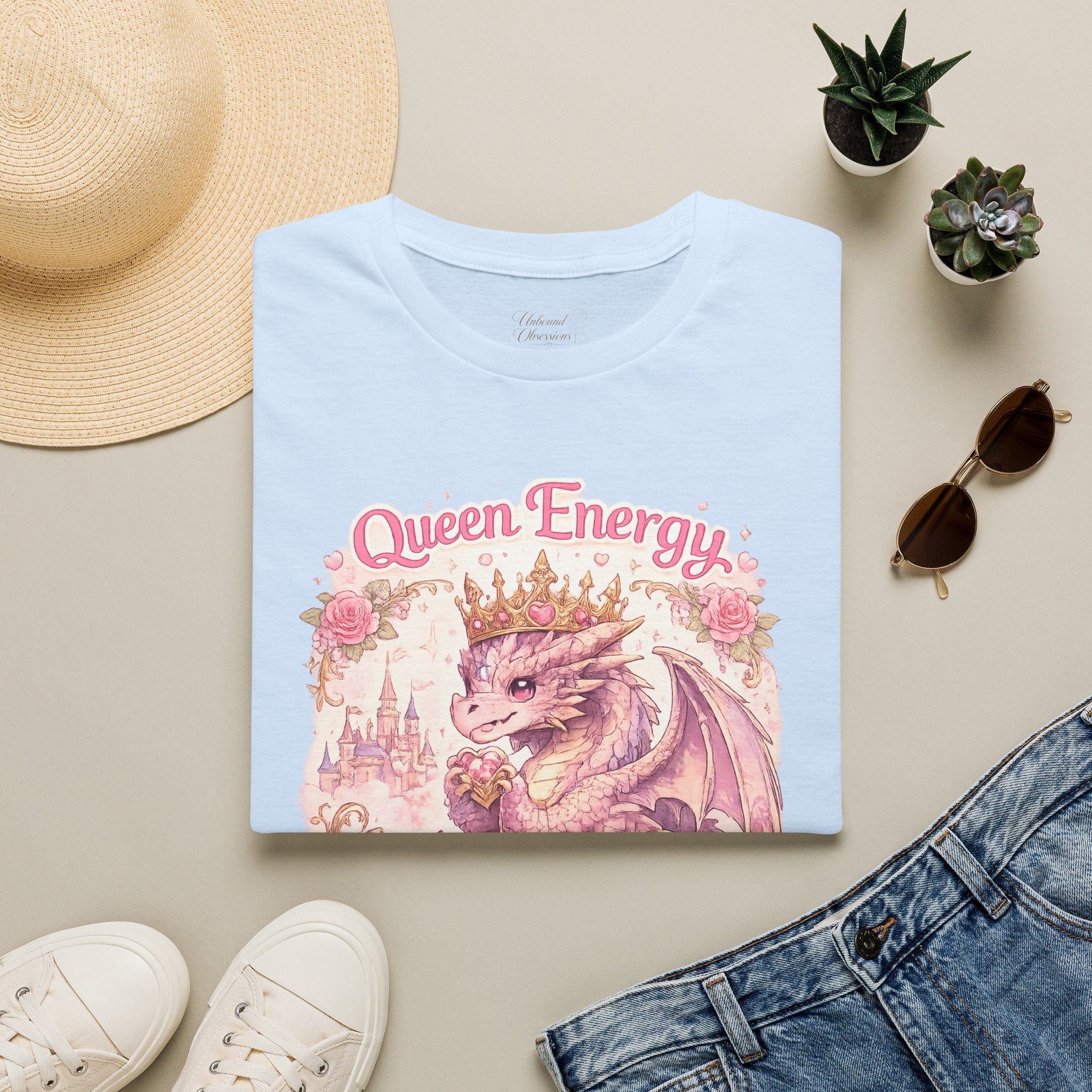 Queen Energy Dragon T-Shirt — Pink Crowned Dragon "Queen Energy, Dragon Tasties"