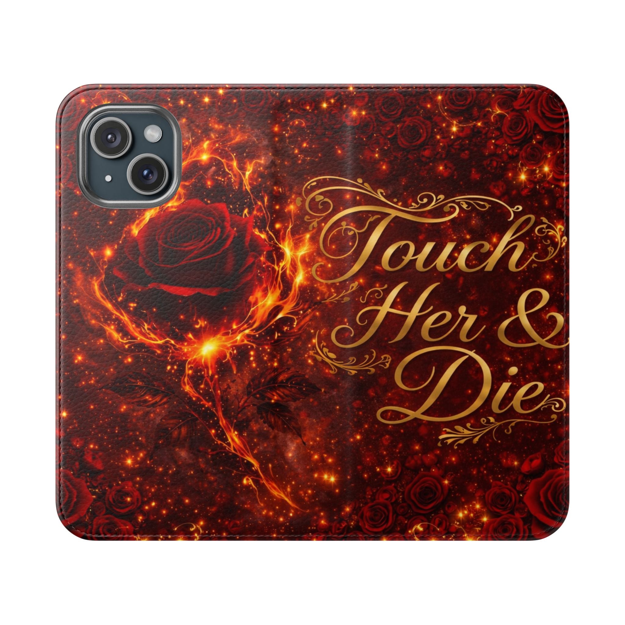 Flip Case – 'Touch Her & Die' Gothic Rose Wallet Phone Case