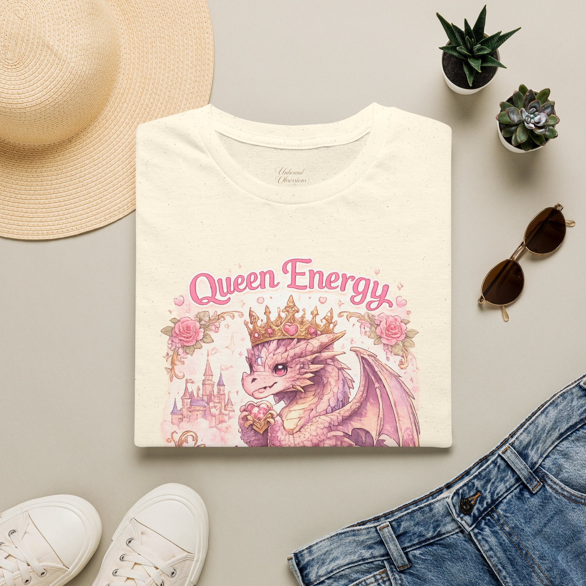 Queen Energy Dragon T-Shirt — Pink Crowned Dragon "Queen Energy, Dragon Tasties"
