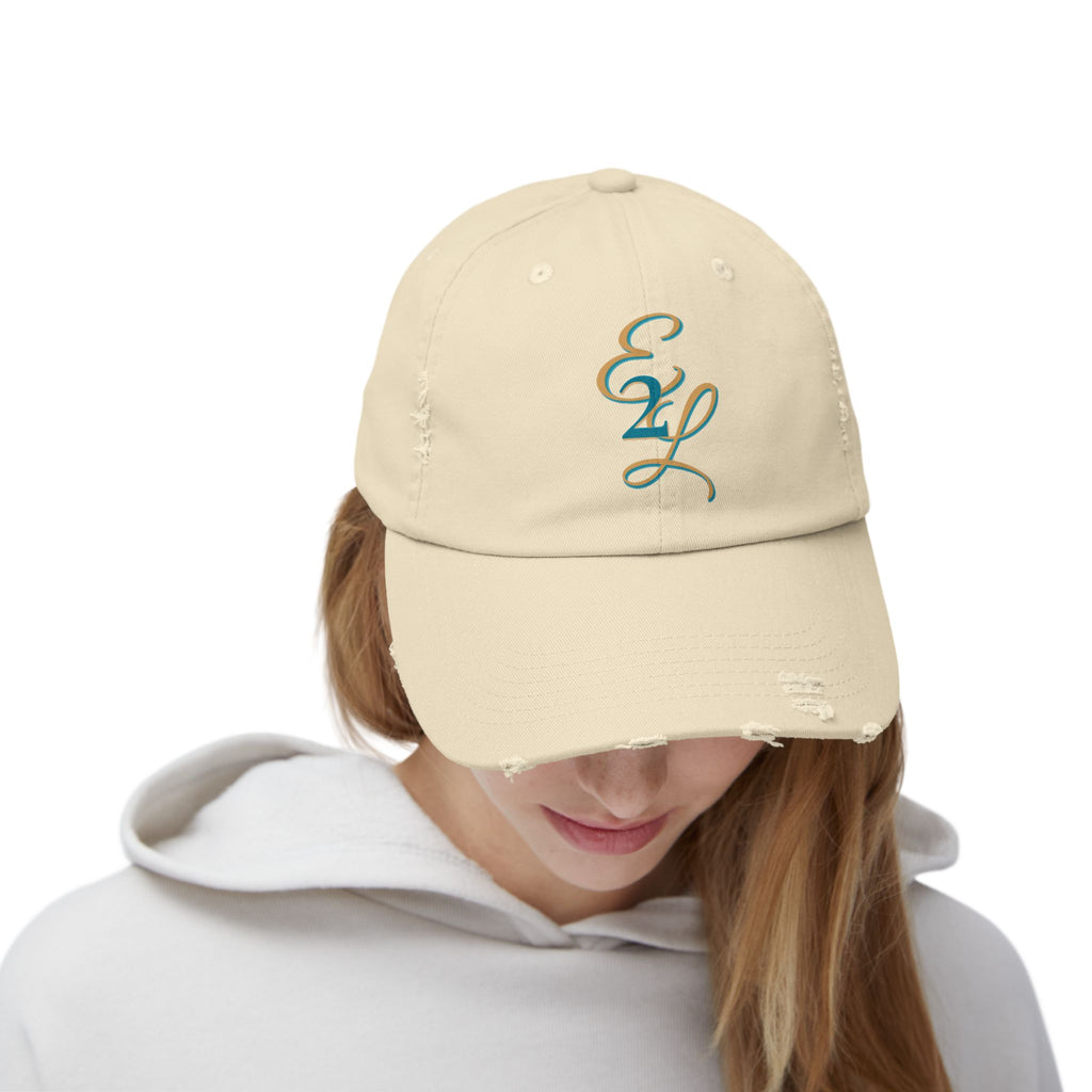 Distressed Black Cap with 'E2L' Enemies to Lovers
