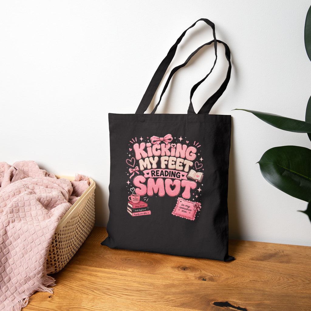 Tote Bag — 'Sticking My Feet in Reading Smut' Cute Pink Book Lover Canvas Tote