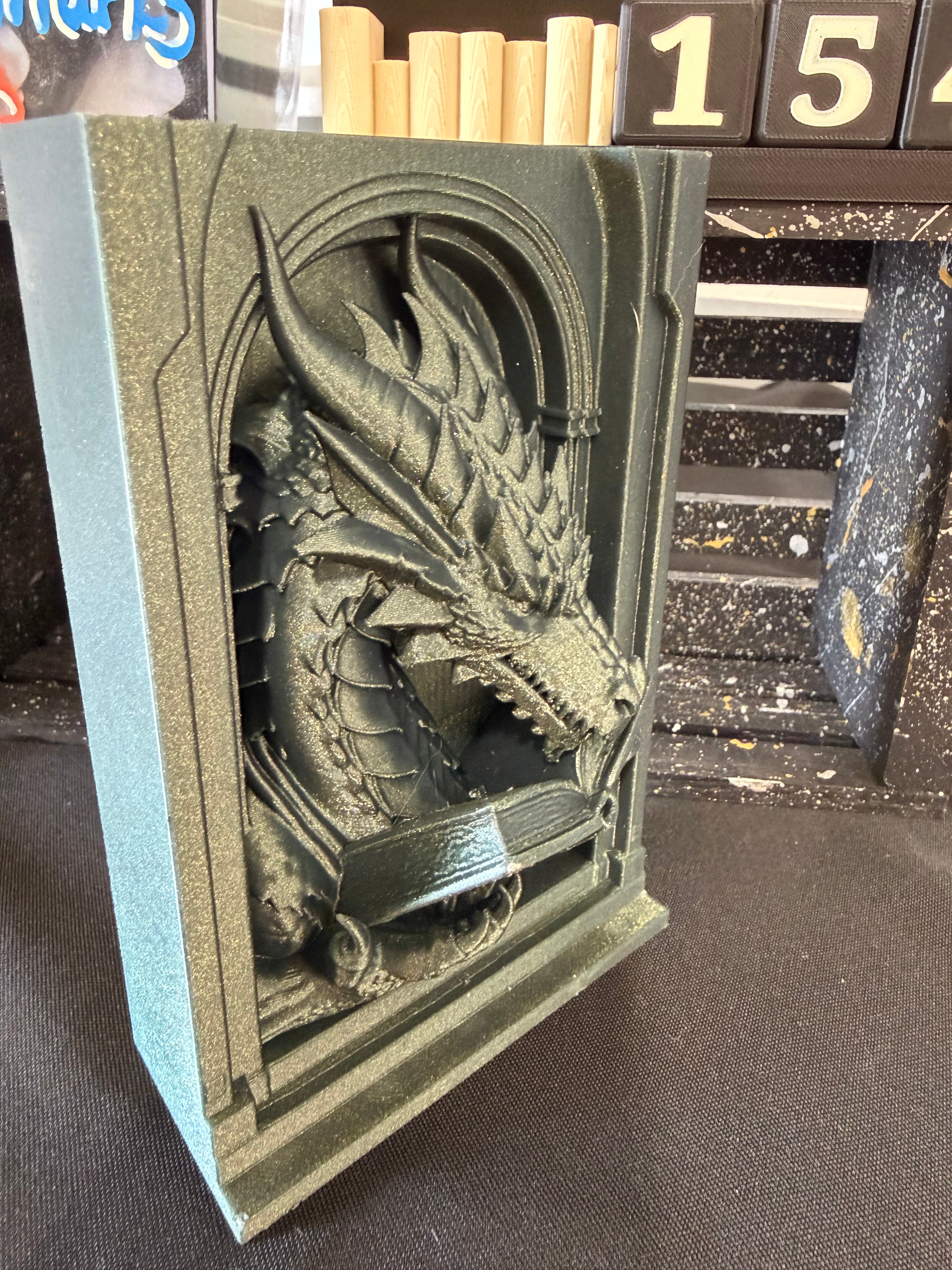 Dragon Reader Book Nook | 3D Printed Bookshelf Décor