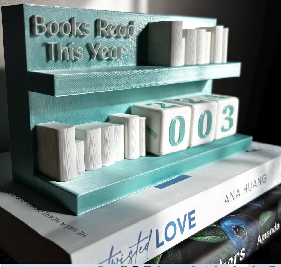 Books Read Counter: Bookworm Decor with Dice - Track Reading: Counter with White Books & Dragon