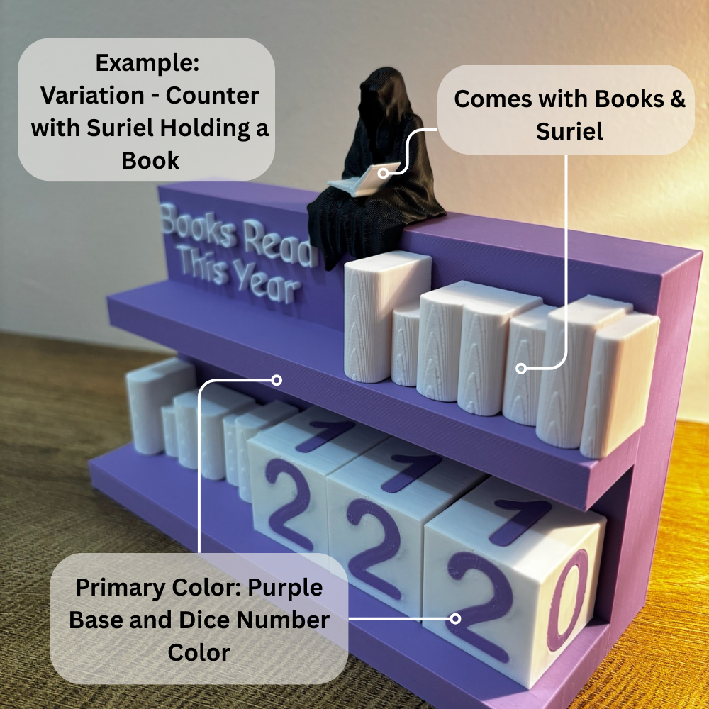 Books Read Counter: Bookworm Decor with Dice - Track Reading: Counter with White Books & Dragon