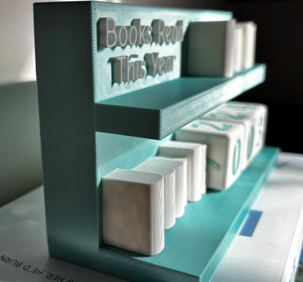 Books Read Counter: Bookworm Decor with Dice - Track Reading: Counter with White Books & Dragon