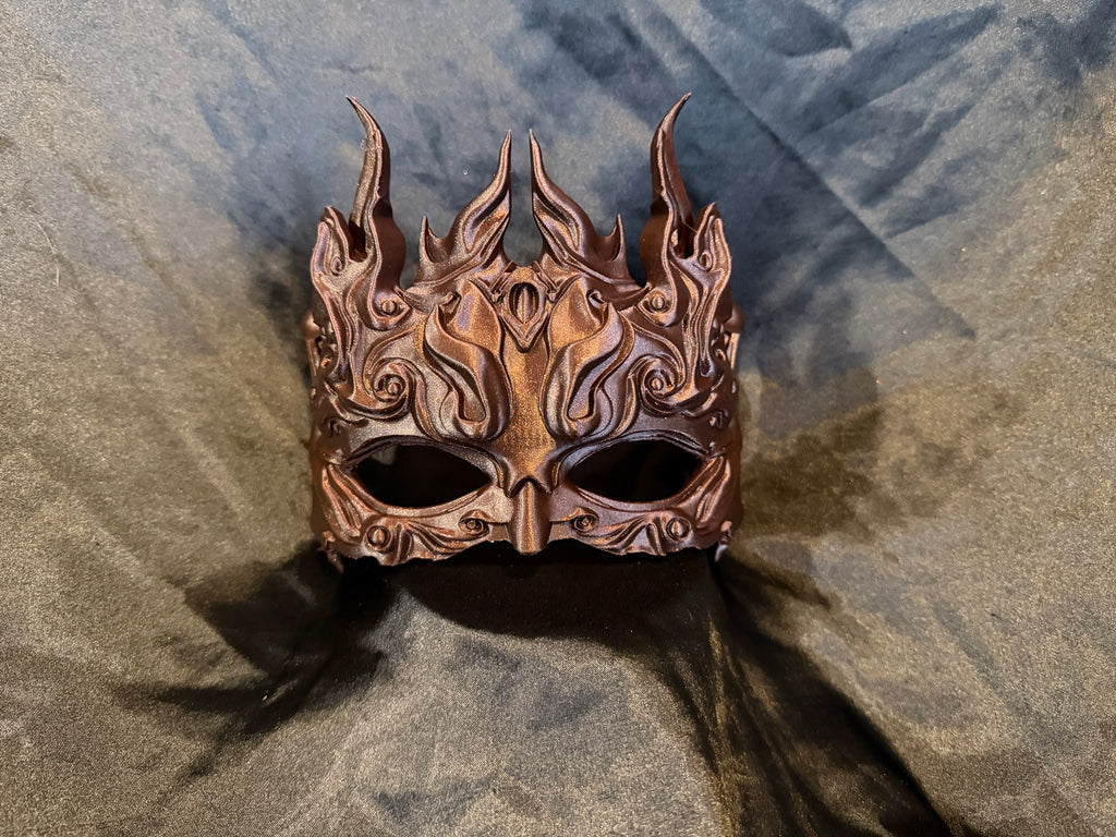 3D printed fantasy mask bronze ornate crown style front view