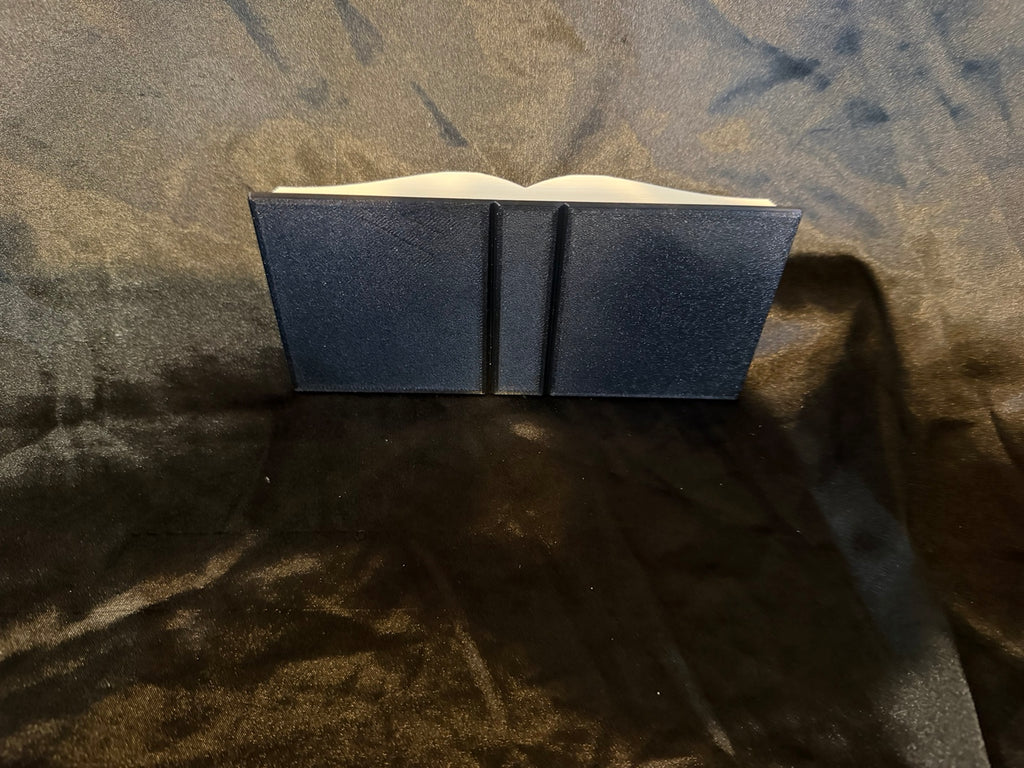 3D printed book-shaped Kindle and phone holder rear view
