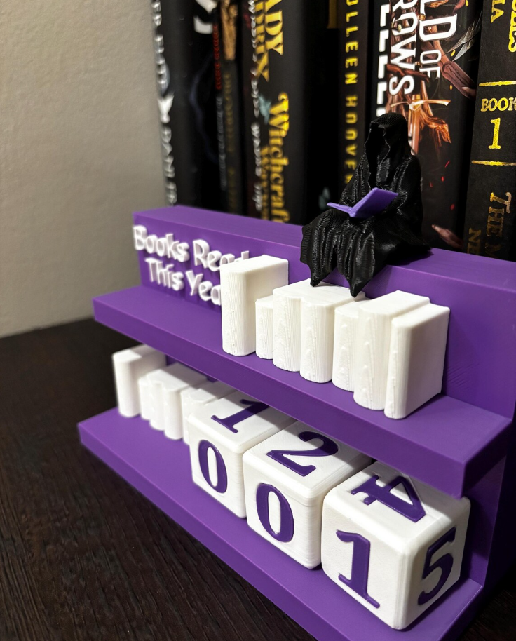 Books Read Counter: Bookworm Decor with Dice - Track Reading: Counter with White Books & Dragon