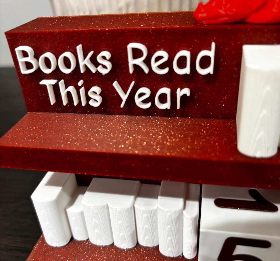 Books Read Counter: Bookworm Decor with Dice - Track Reading: Counter with White Books & Dragon