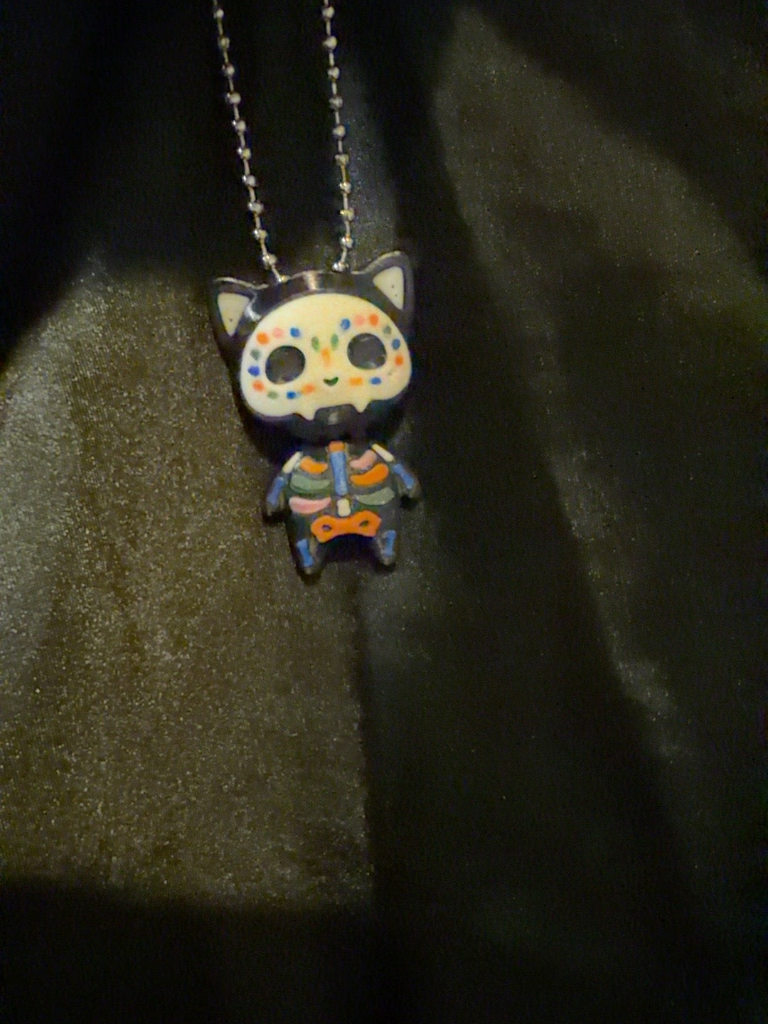 Skelly Cat keychain with ball chain